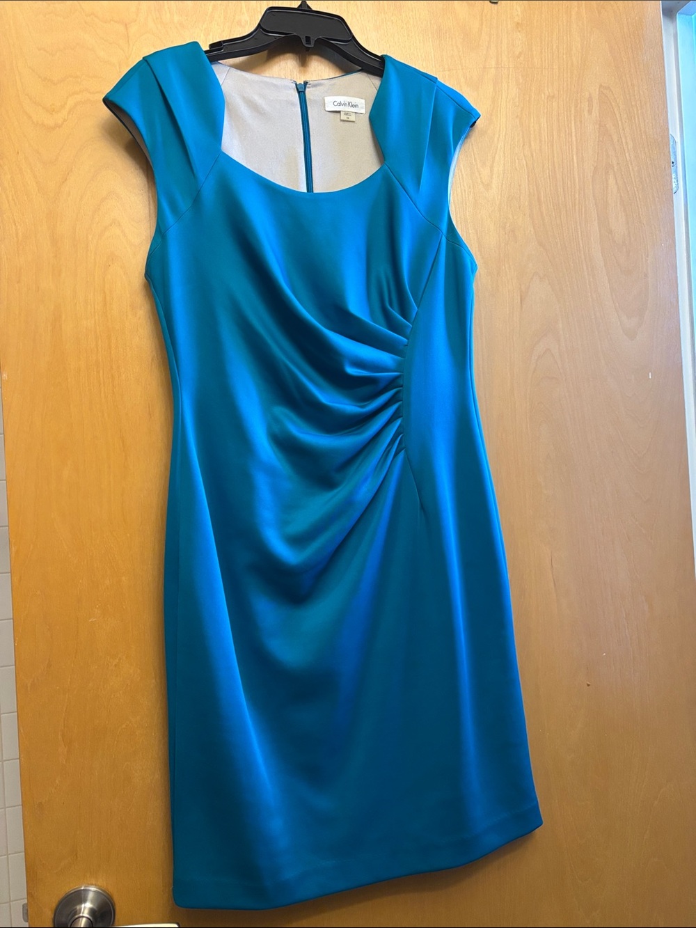Calvin Klein Teal Ruched Cap-Sleeve dress
